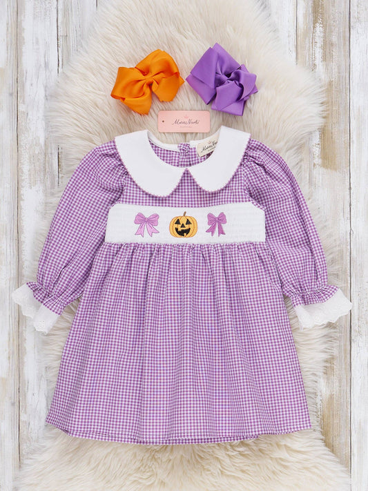 Nighttime Pumpkin Picking Smocked Dress
