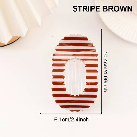 Scalloped Edge Floral and Stripe Flat Hair Claw Clip|STRIPE BROWN