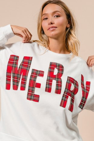 Plaid Merry Lettering Christmas Sweatshirt