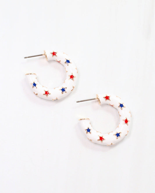 Burr Star Hoop Earring White: Default