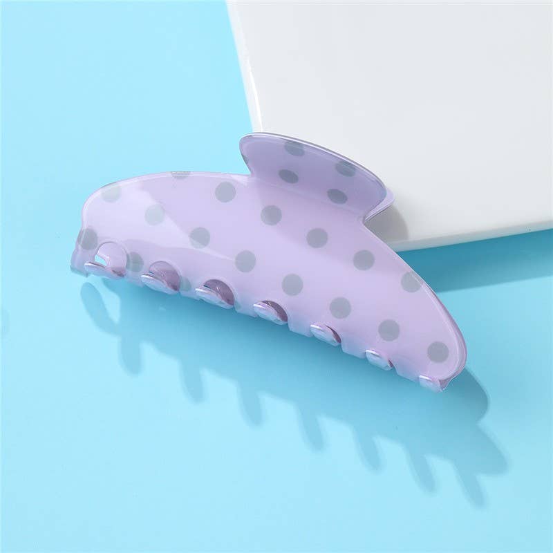Retro Polka Dot Hair Claw - Glossy Spotted French |Lavender