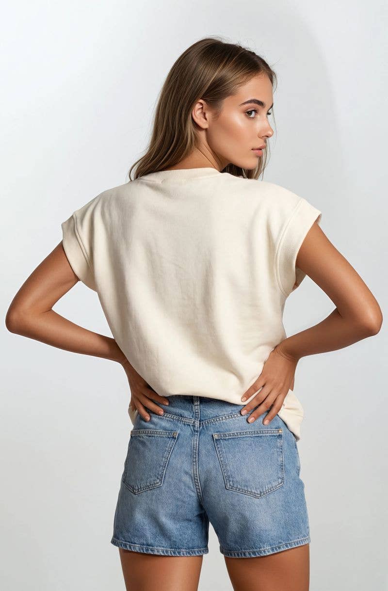 FLORAL EMBROIDERY PRINT & TERRY MIX TOP