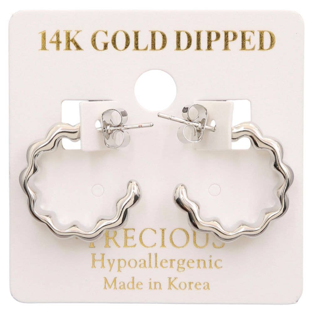 14K GOLD DIPPED WAVY OPEN HOOP GOLD DIPPED EARRING