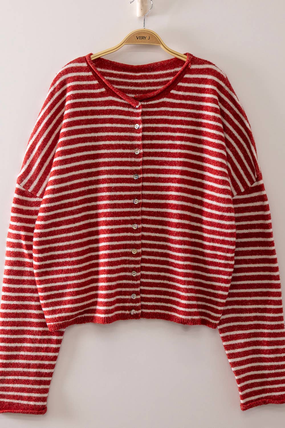 Button Down Stripe Sweater: RED