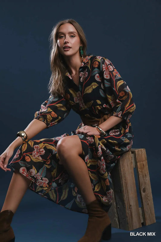 Mixed Floral Tiered Midi Dress