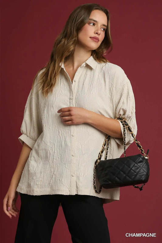 Jacquard Textured Leaf Blouse