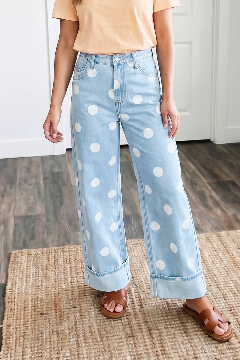 Polka Dot Ankle-Length Jeans: Blue