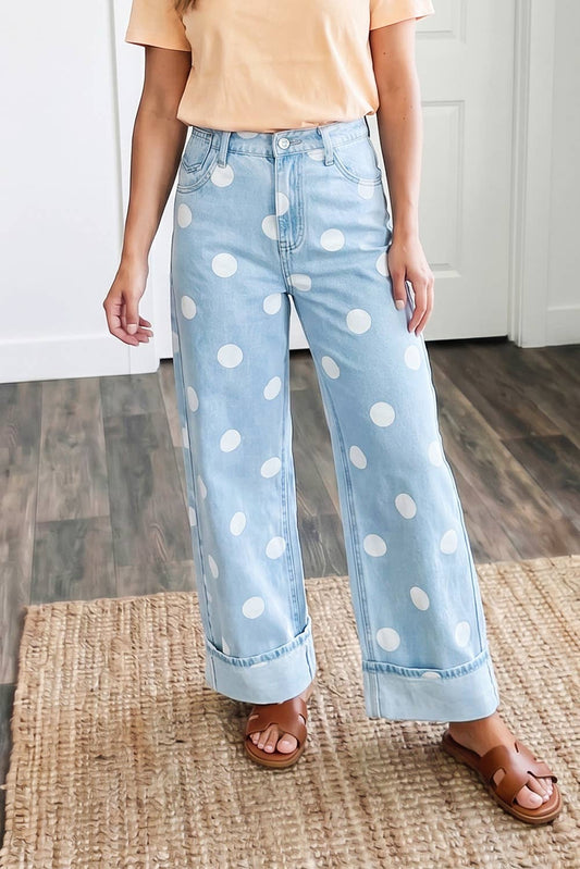 Polka Dot Ankle-Length Jeans: Blue