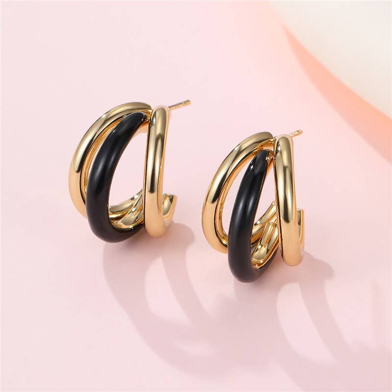 18K Stainless Steel Tarnish Free Enamel Hoop | BLACK