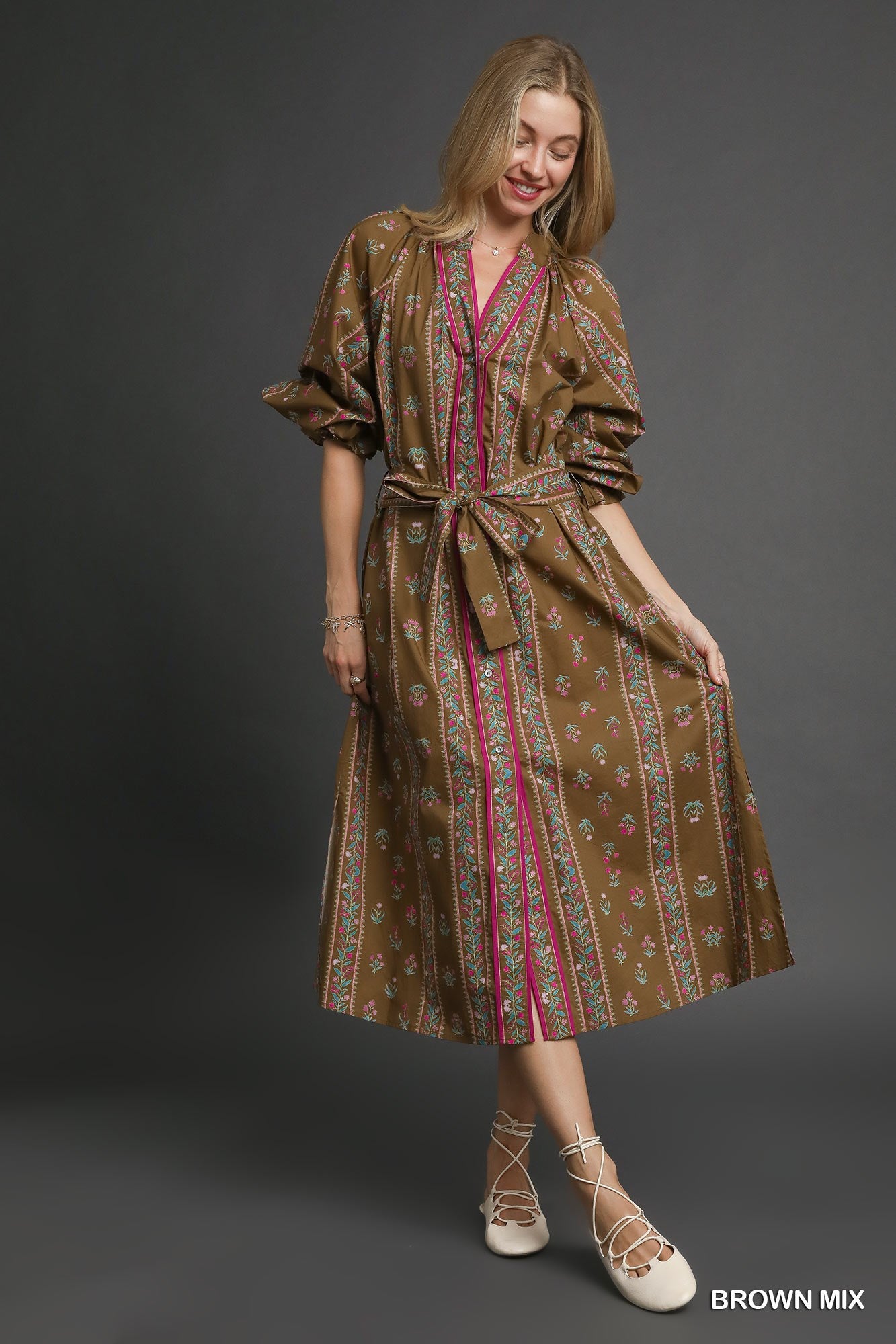 Mix Floral Stripe Maxi Dress