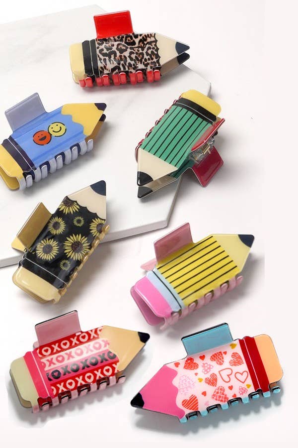 JUMBO FUN SCHOOL PENCIL HAIR CLAW CLIPS | Yellow