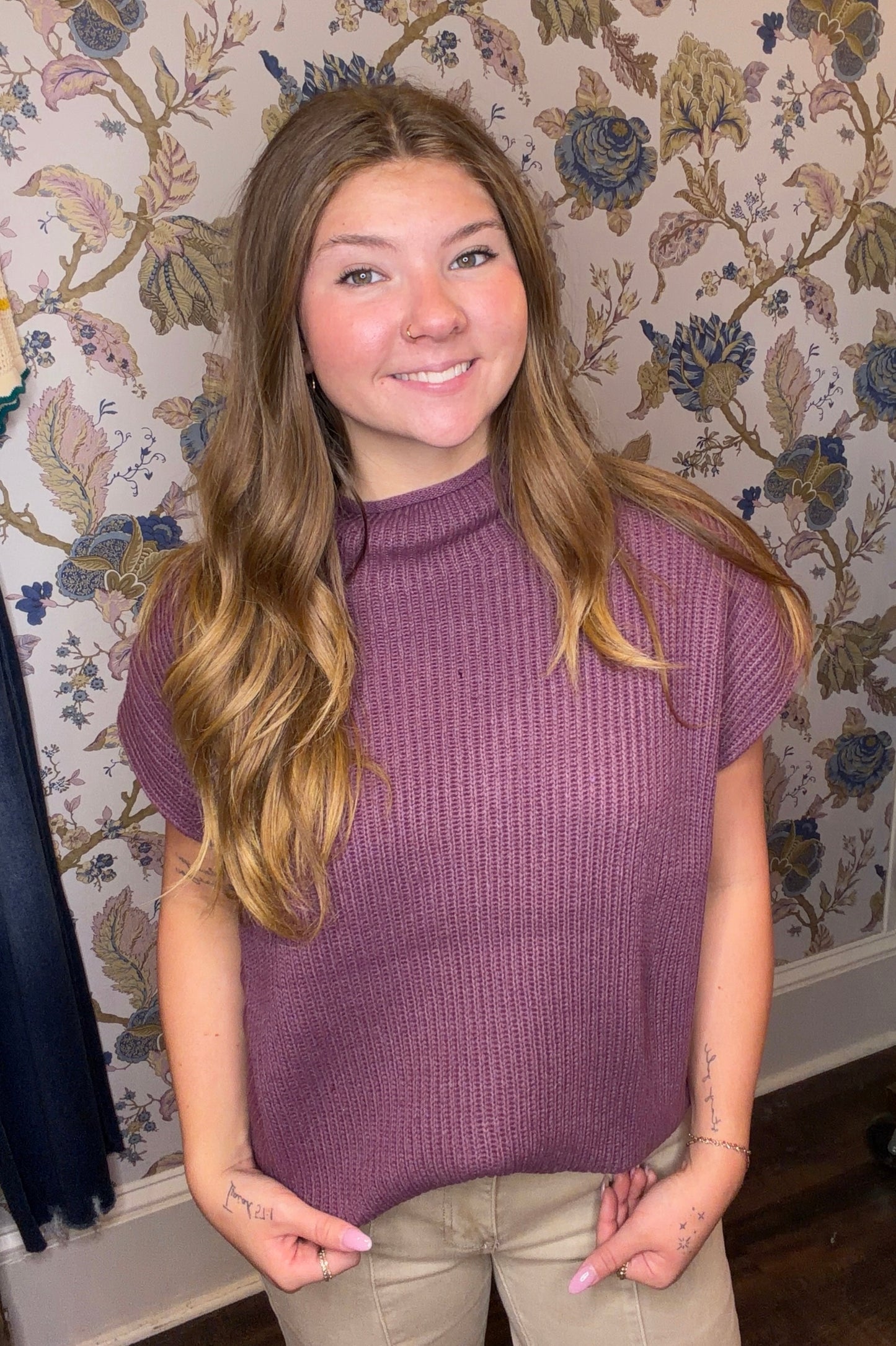 Mock Neck Ribbed Short Sleeve Sweater Top