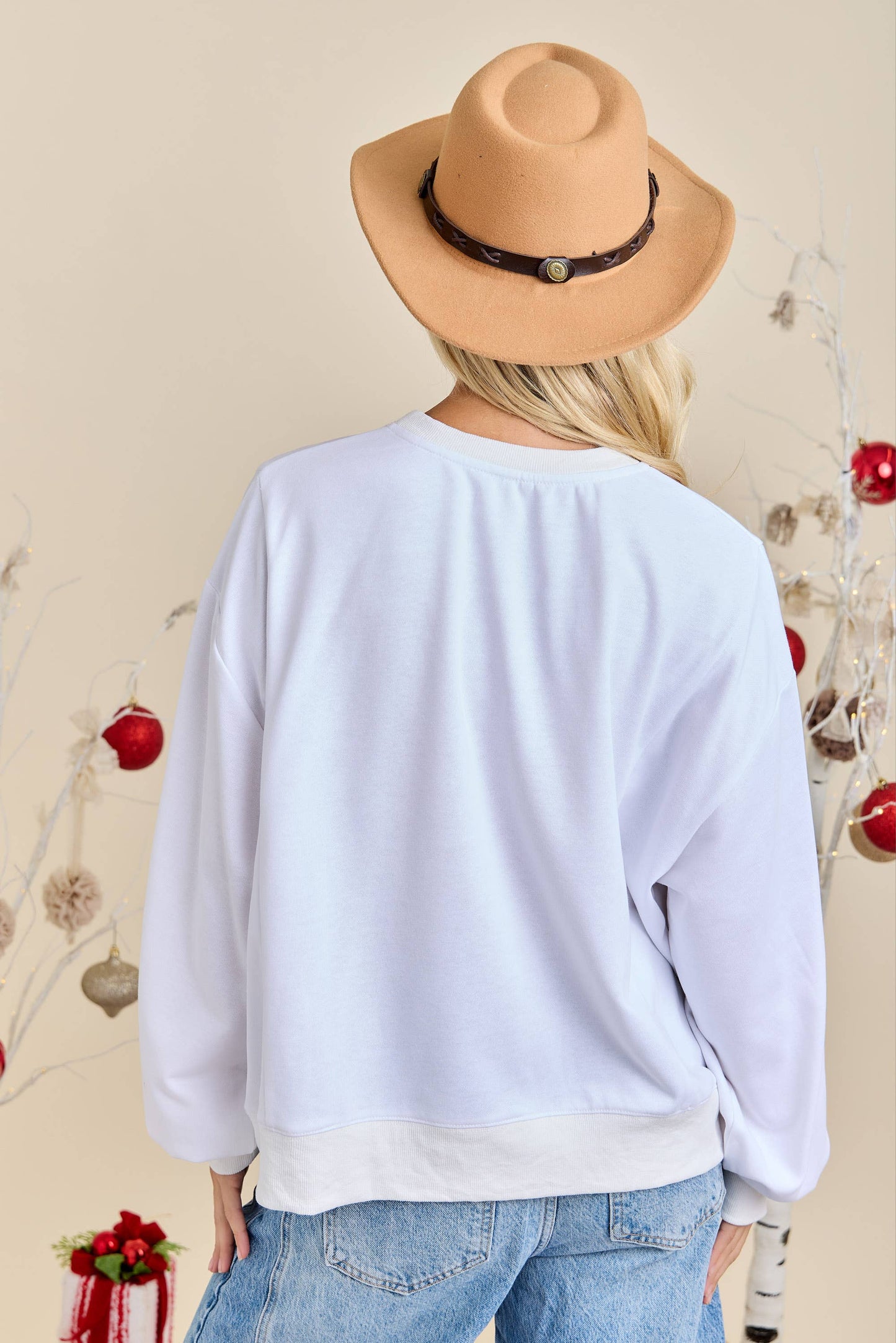 Merry With Ornament Patchwork Oversized Long Sleeve Top