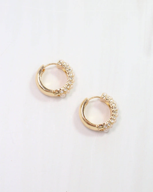 Ritz Pearl and Pave Hoop Gold