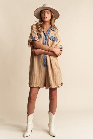 Waffle Knit Button Down Romper