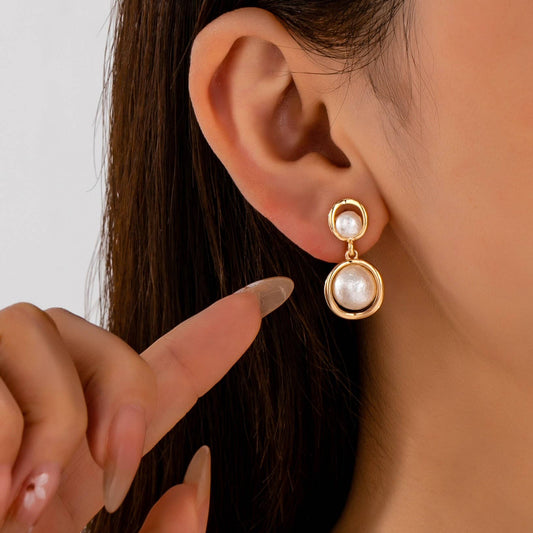 Gold Ring Freshwater Pearl Drop Earrings | GOLD