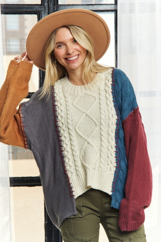 Long Sleeve Colorblock Knit Sweater