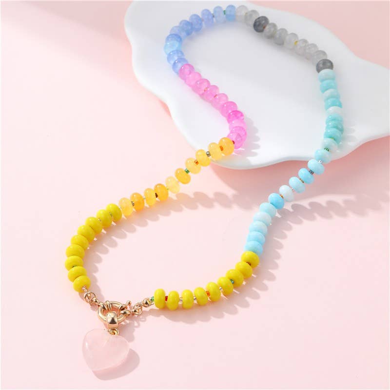Natural Stone Semi-Precious Glass Mixed Necklace: Turq