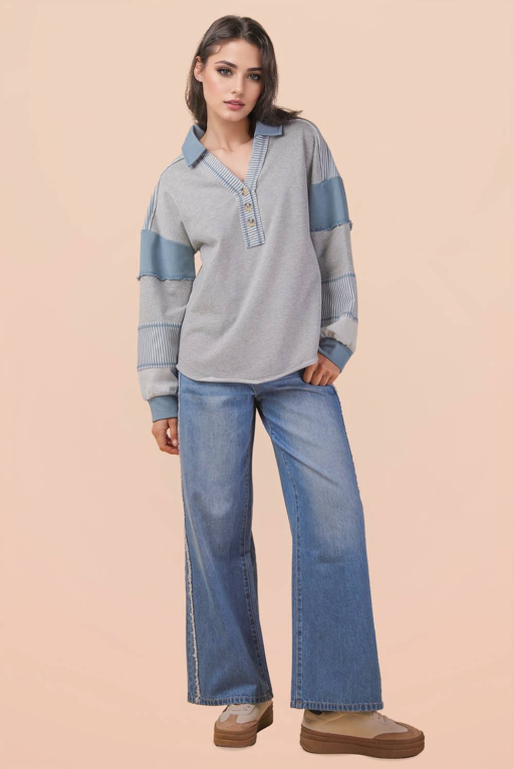 Color Block Oversized Casual Knit Top