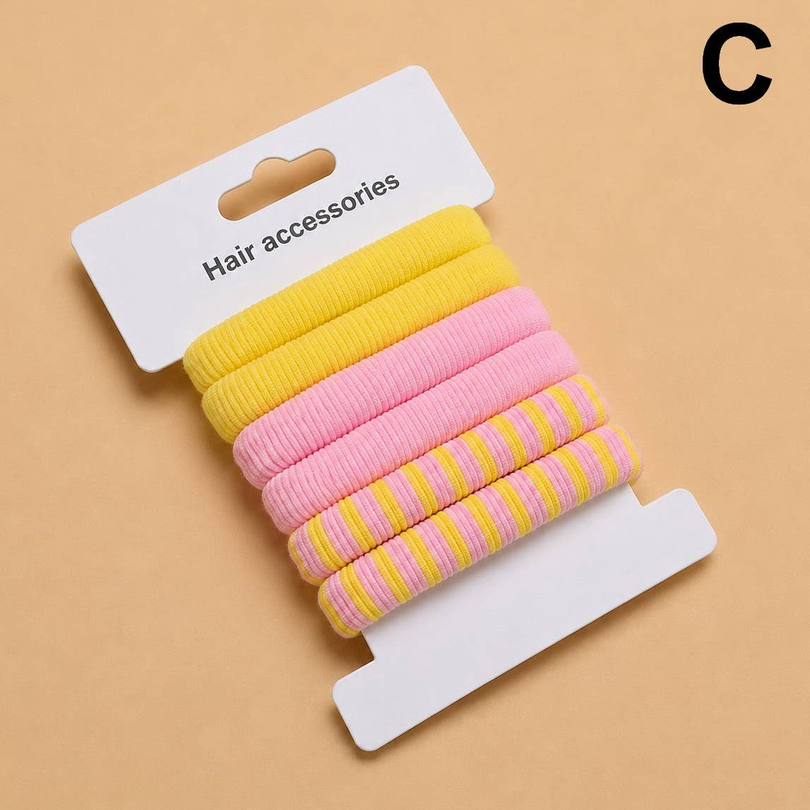 Striped Terry Hair Ties 6-Pc Set |D