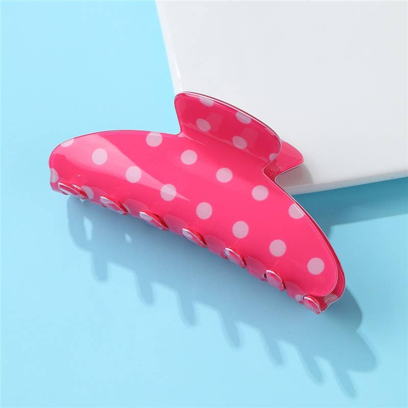 Retro Polka Dot Hair Claw - Glossy Spotted French |Lavender