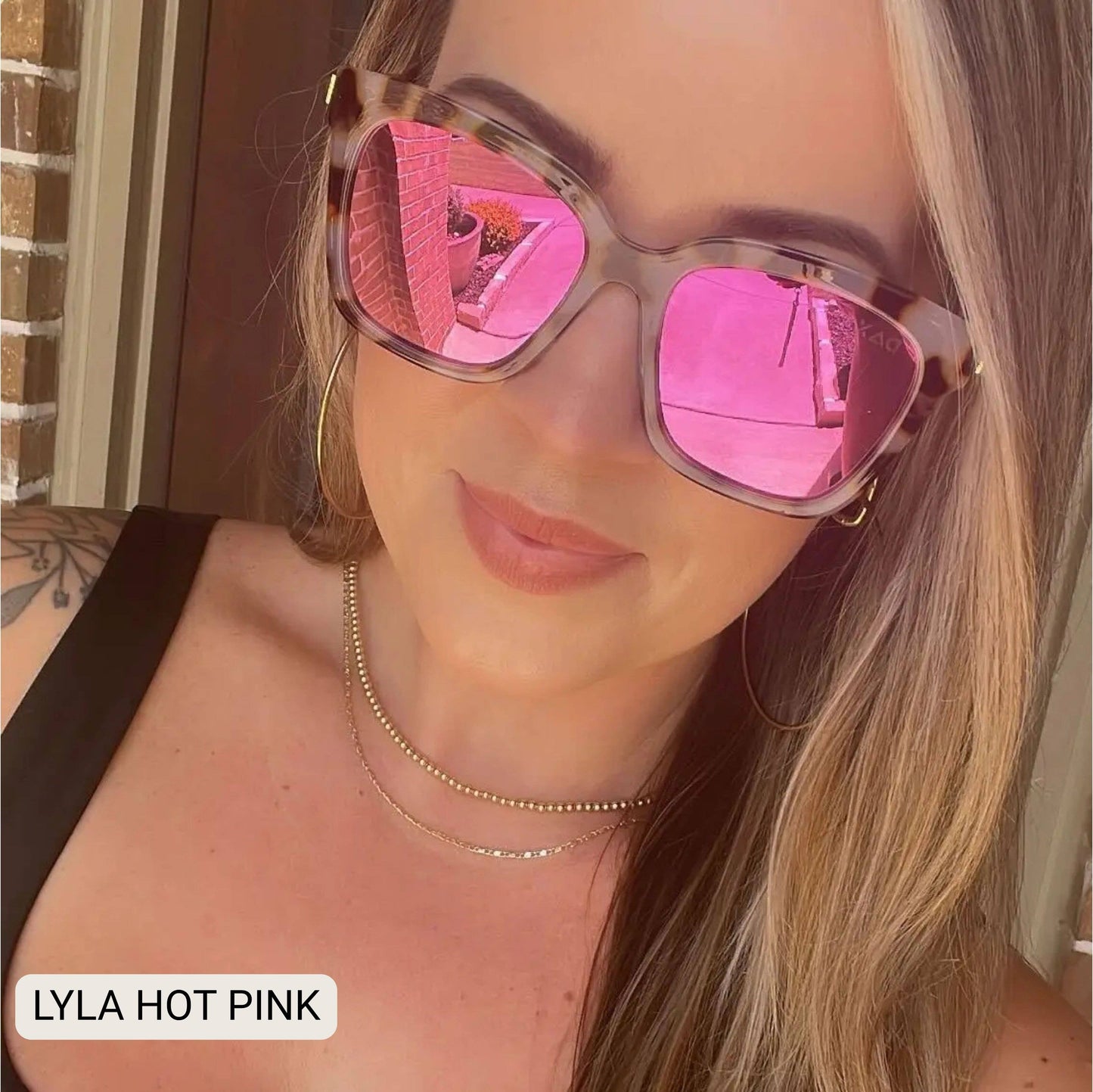 Lyla - Polarized Medium Cat Eye Sunglasses: Hot Pink