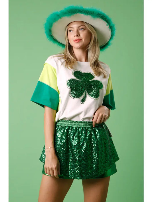 St. Patricks Color Block Clover Top