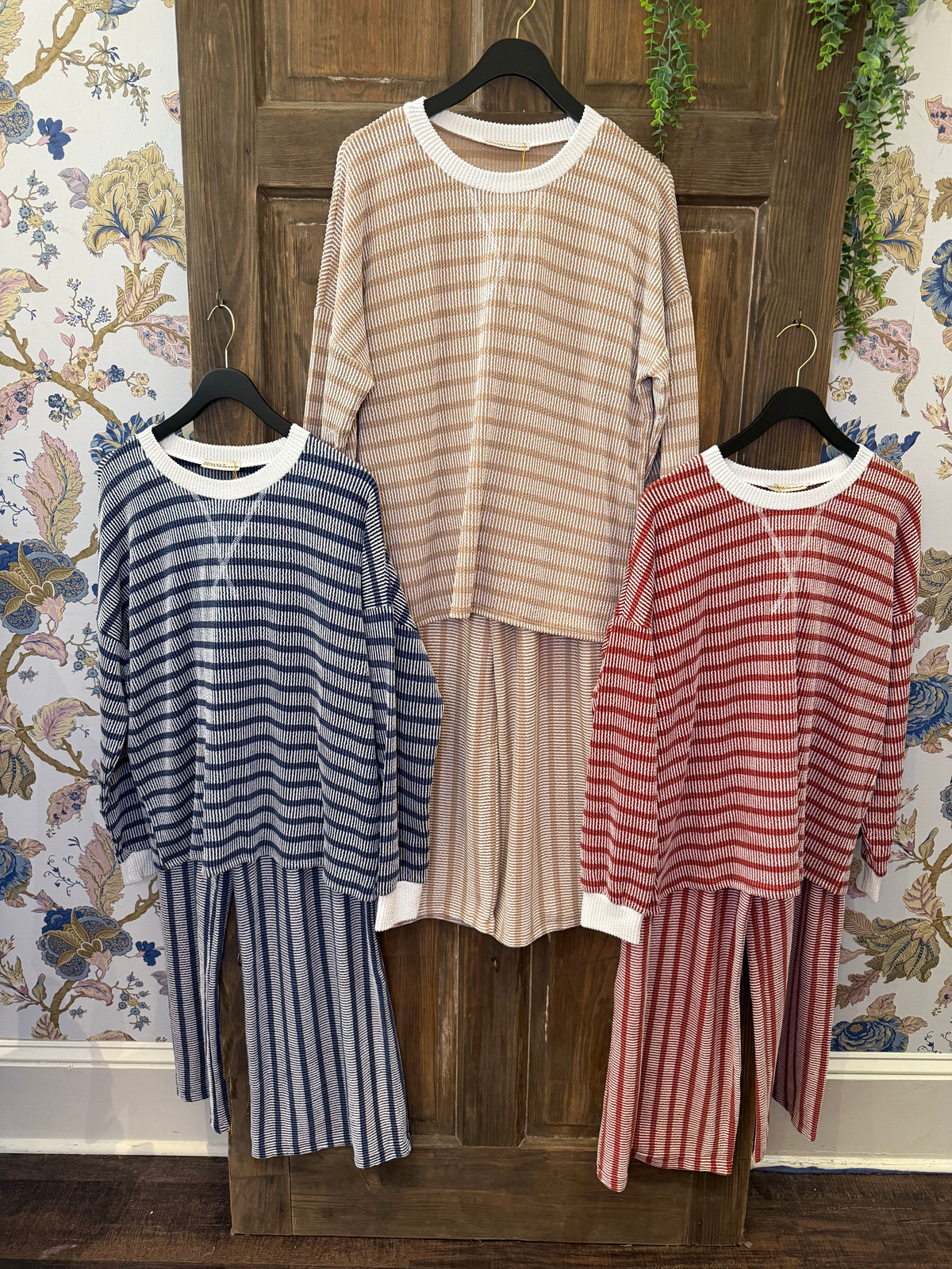 Raised Rib Striped Pullover & Pants Set