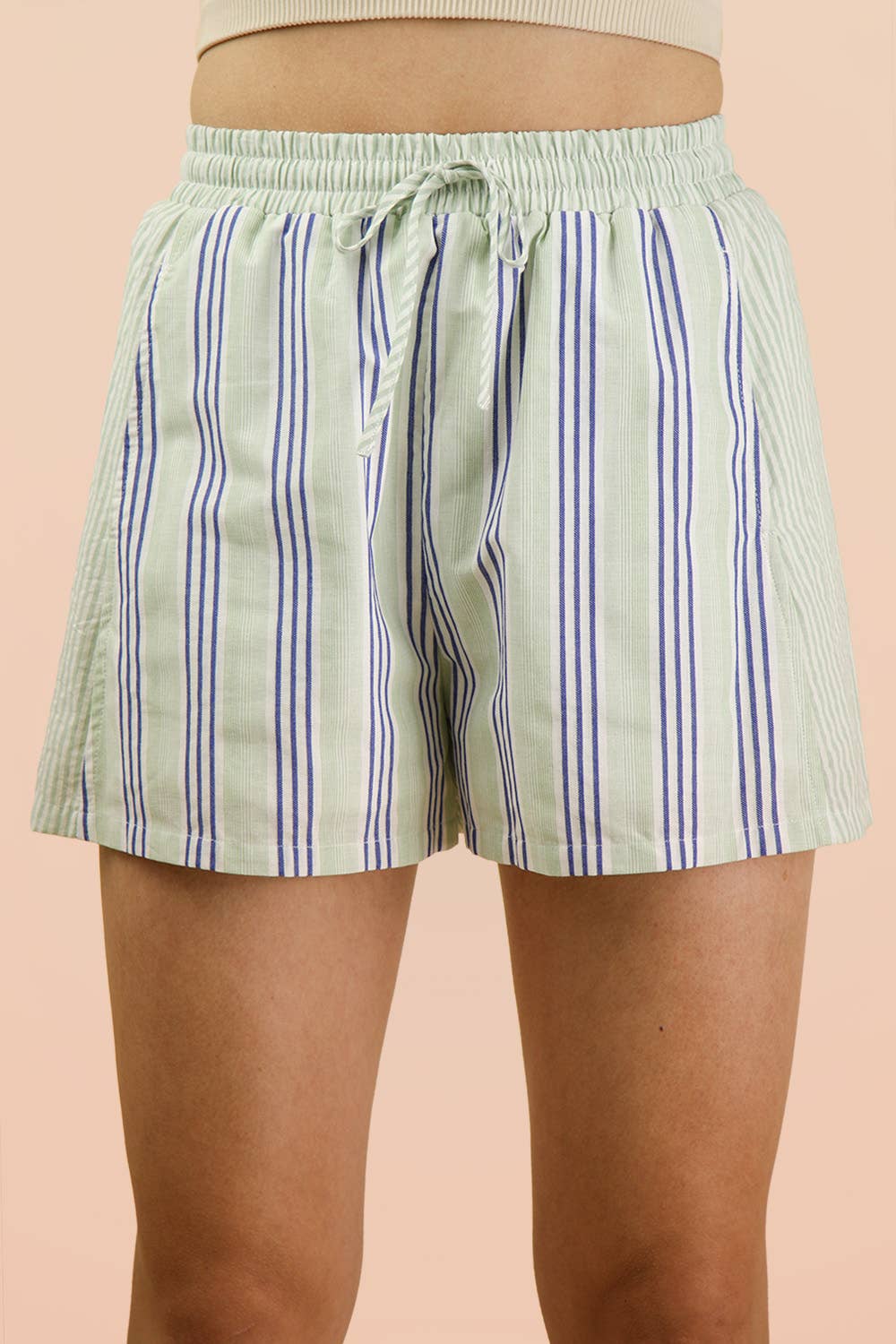 PLUS SIZE Stripe Woven Shirt Top & Shorts Set: BLUE/SAGE