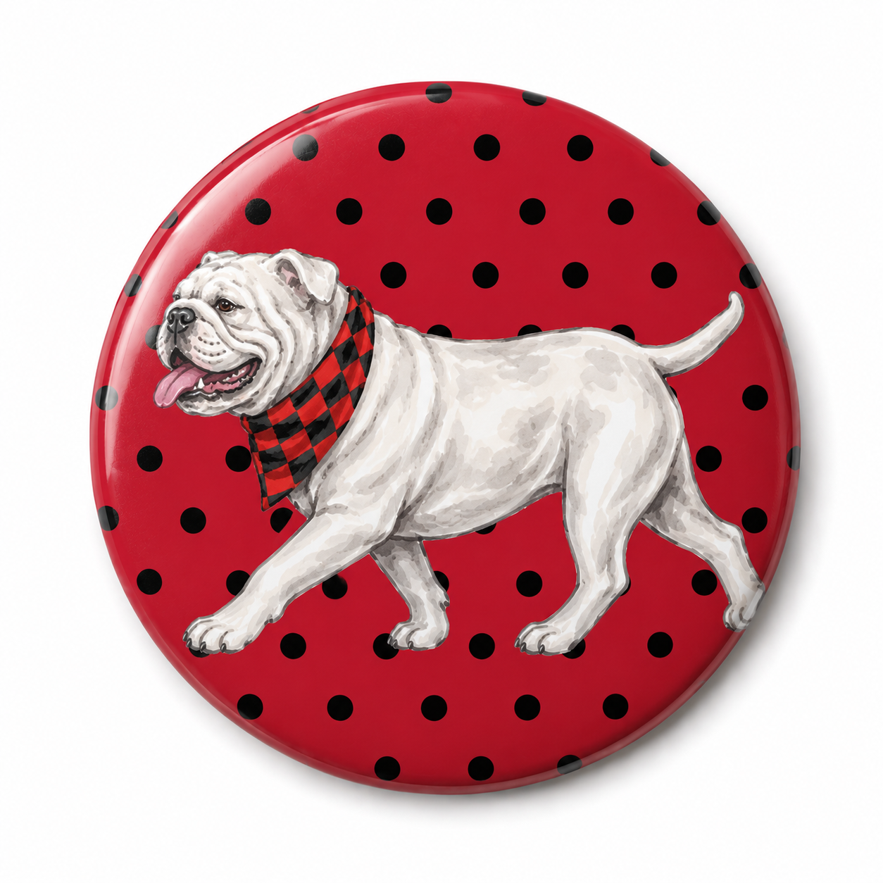 Walking Polka Dot Bulldog Button Pin