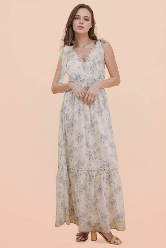 Floral Printed Shoulder Strap Midi Dress: BLUE MIX