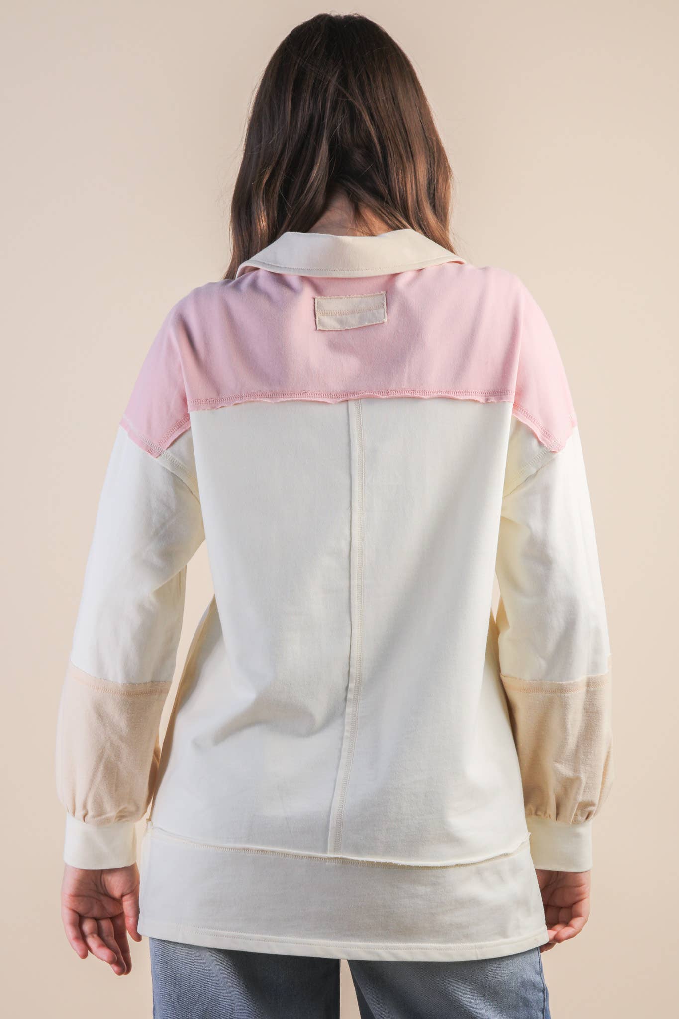 Color Block Oversized Collared Casual Knit Top