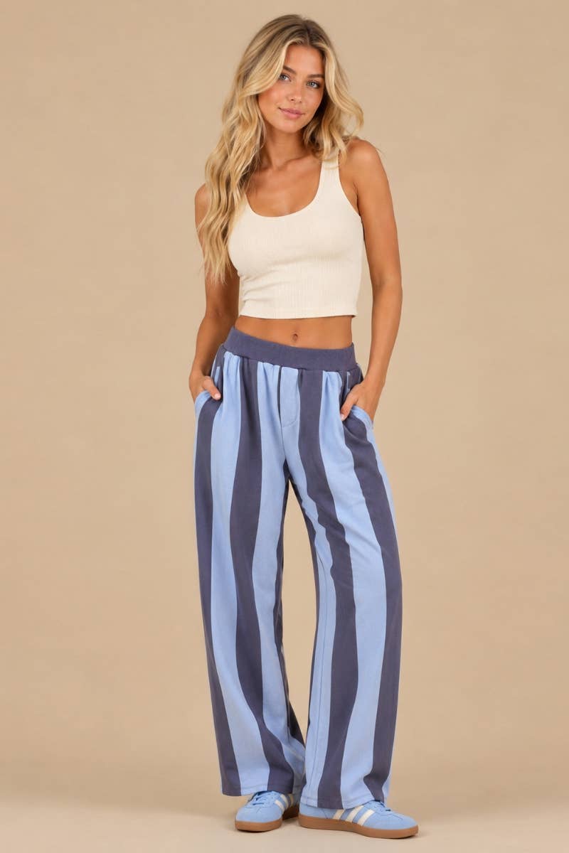 Striped Wide-Leg Pants: BLUE MULTI