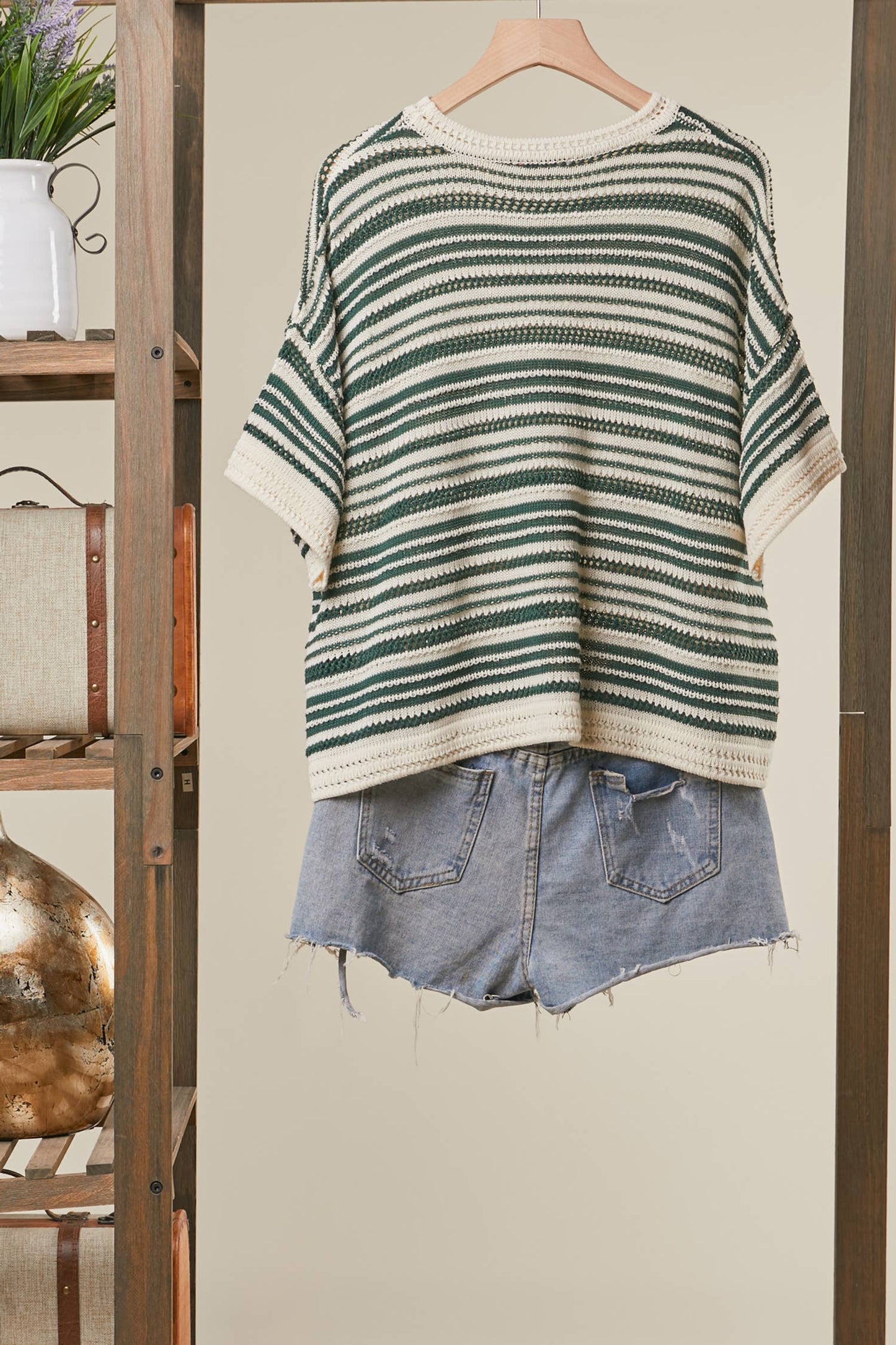 Short Sleeve Striped Knit Top