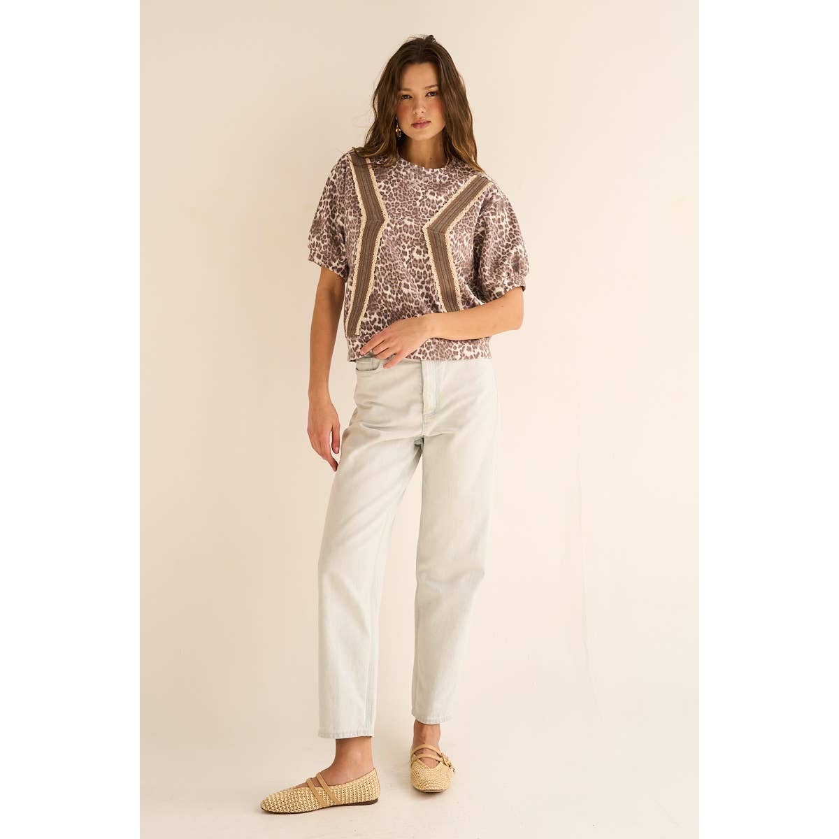 Leopard Puff Sleeve Knit Top
