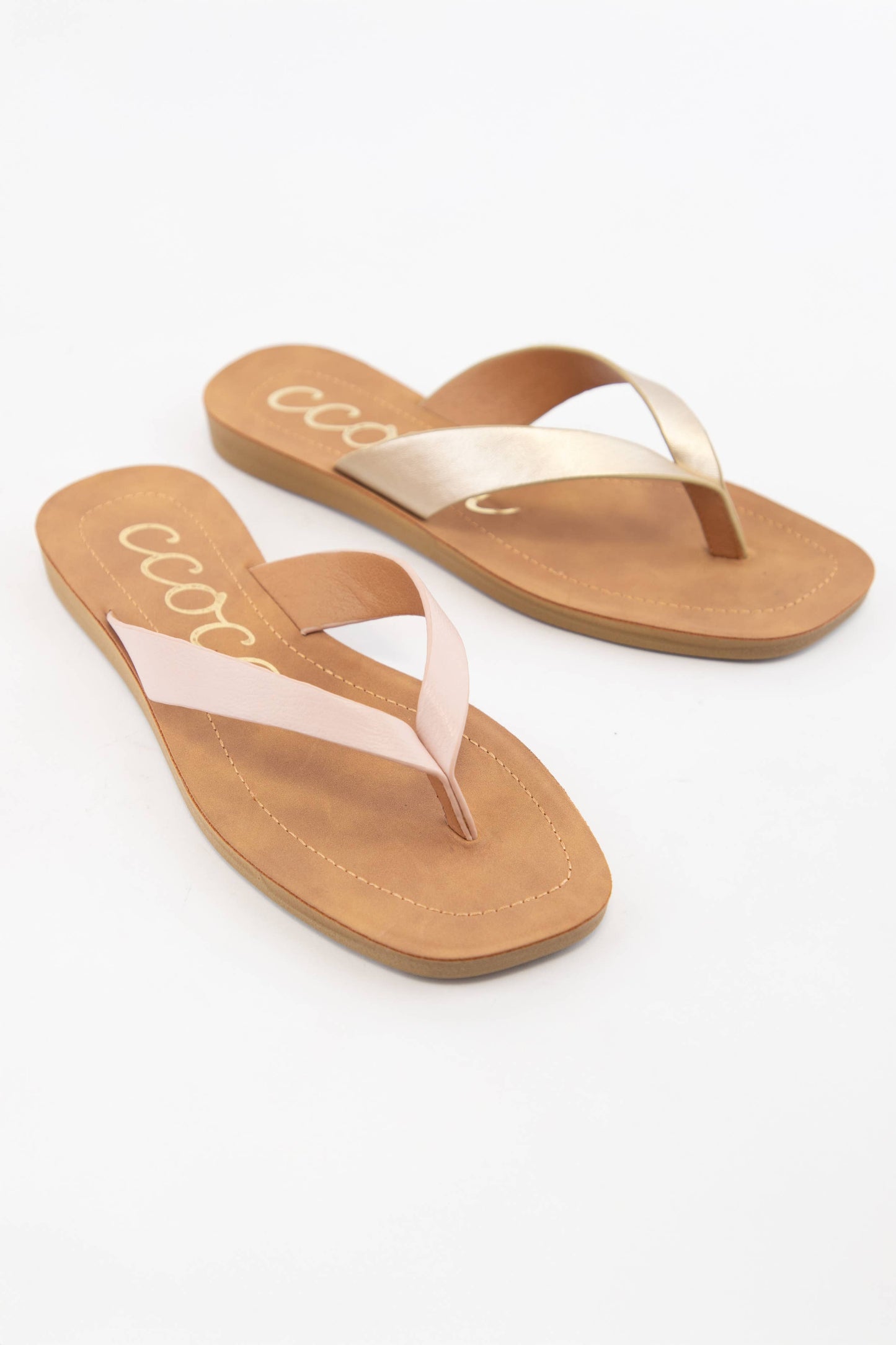 SIA MINIMAL STRAP DESIGN FLIP FLOP THONG SANDALS: CHAMPAGNE