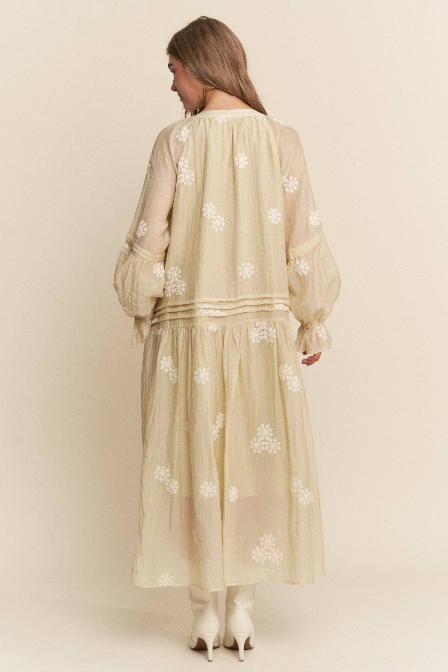 Embroidered Long Sleeve Light Weight Maxi