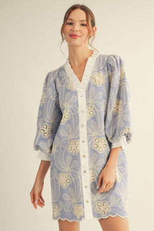 Crochet Lace Accent Embroidered Dress