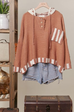 Color Block Stripe Hoodie Knit Sweater