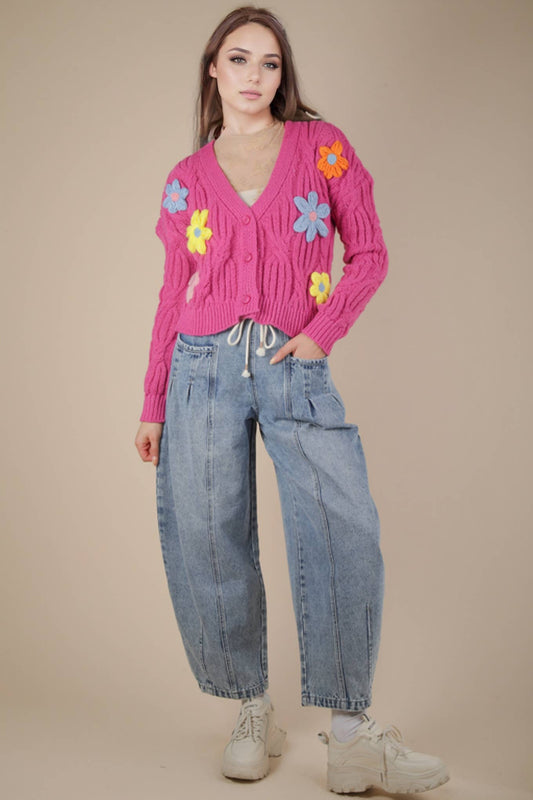 Washed Denim Barrel Leg Pants: DENIM