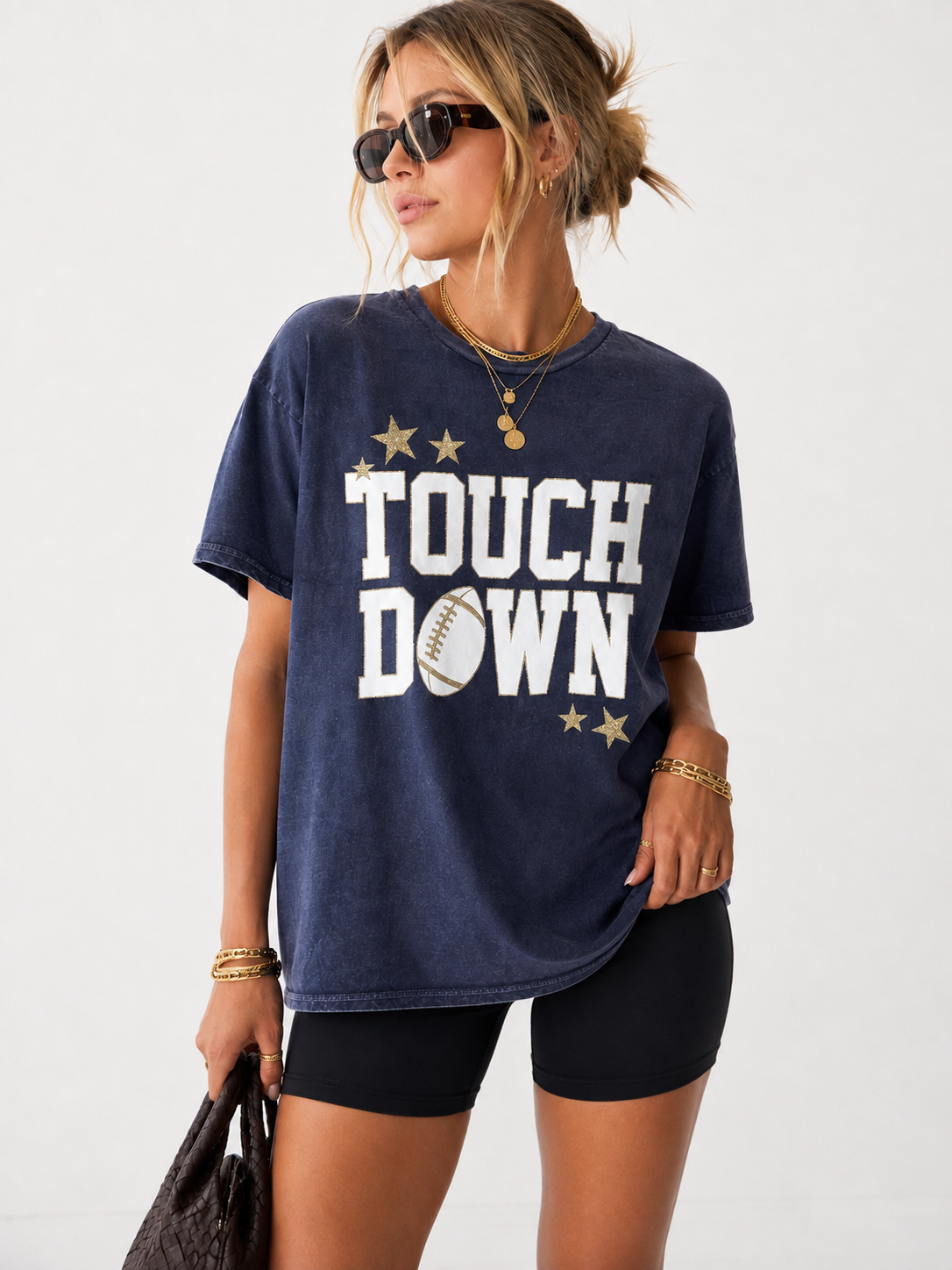 Touchdown Football Gameday Glitter Mineral Tee: MINERAL NAVY