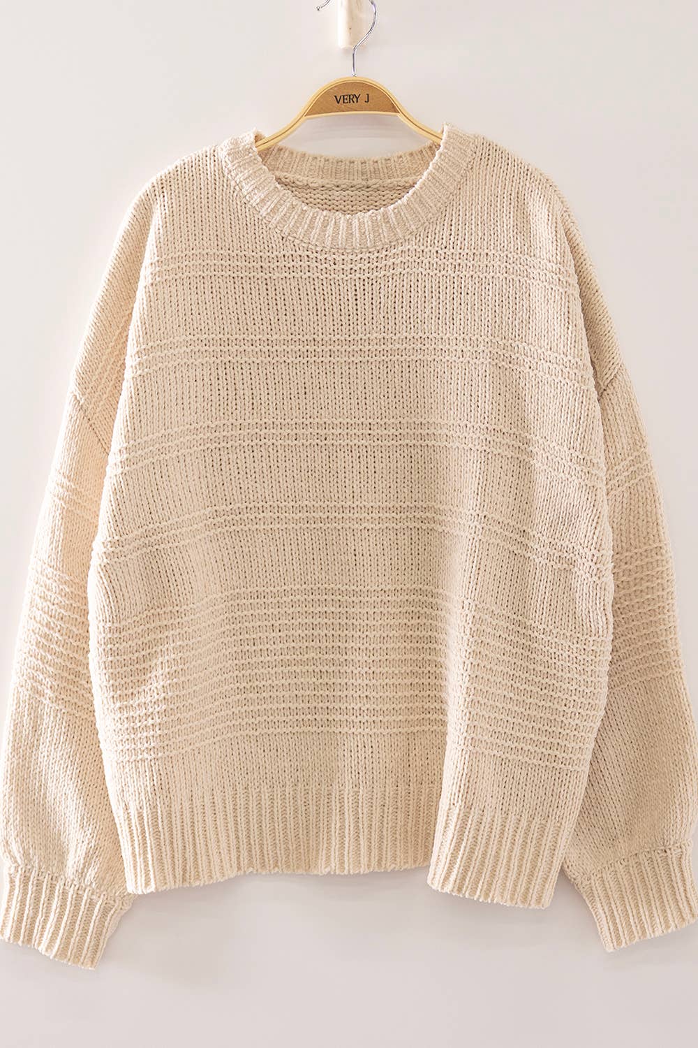 Boat Neck Oversized Knit Sweater: CREAM