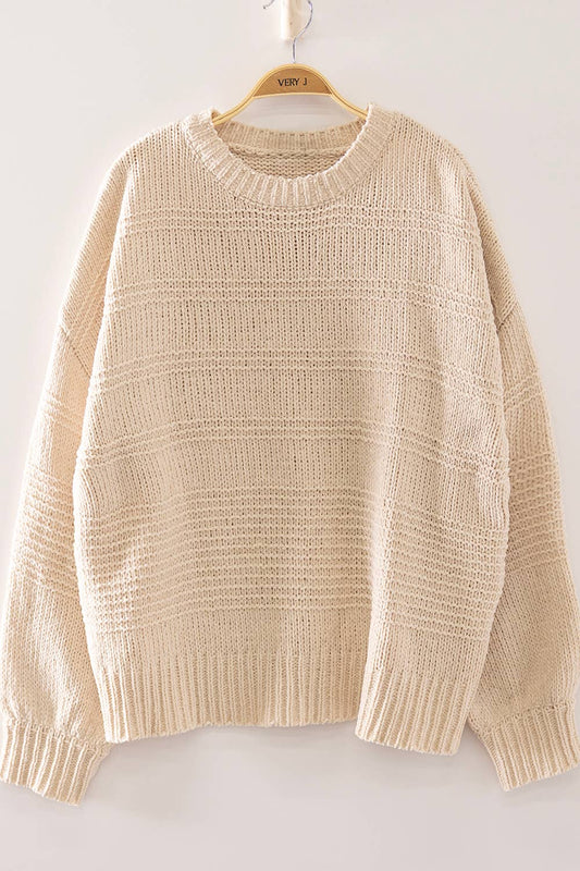 Boat Neck Oversized Knit Sweater: CREAM