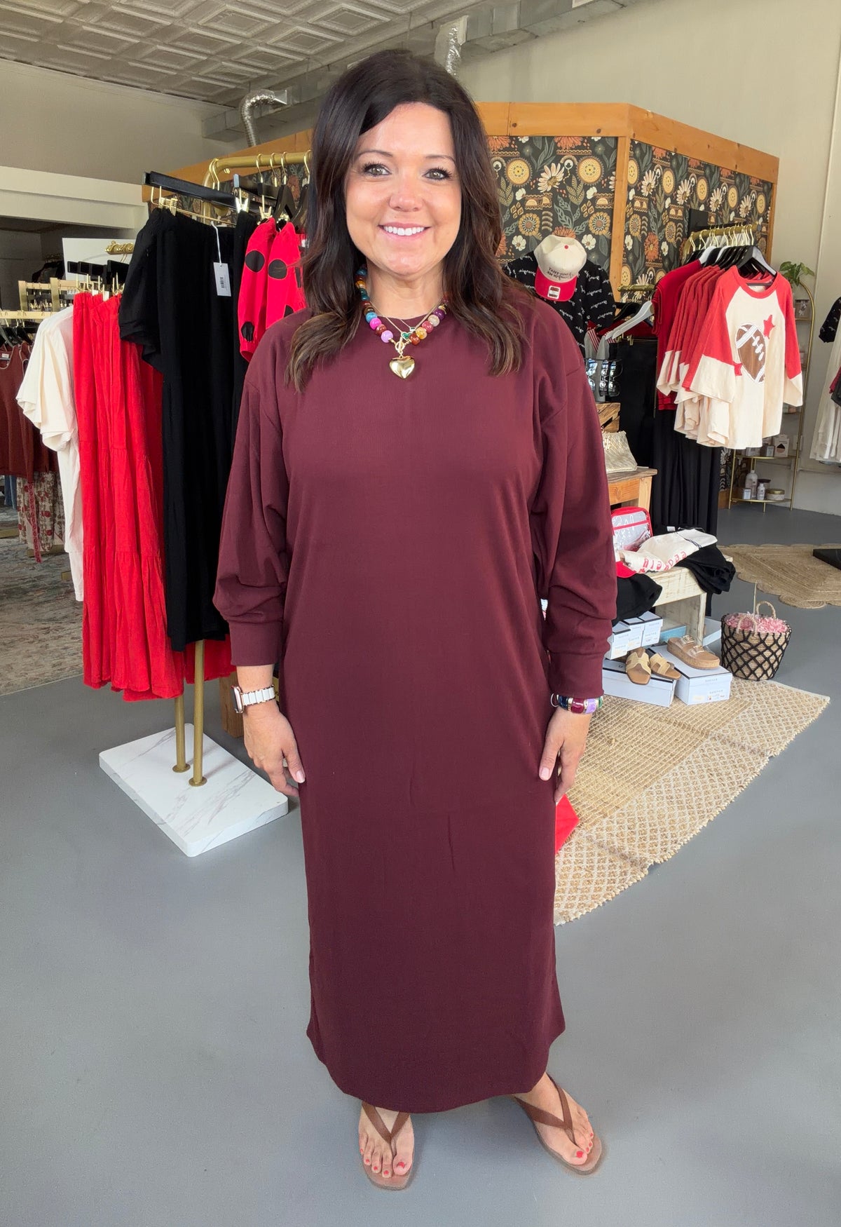Relaxed Oversized Dress for Effortless Comfort: BURGUNDY