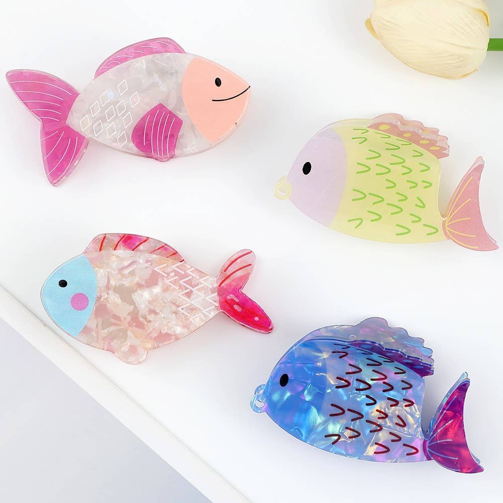 JUMBO VIBRANT OCEAN SEA FISH HAIR CLAW CLIPS | Yellow