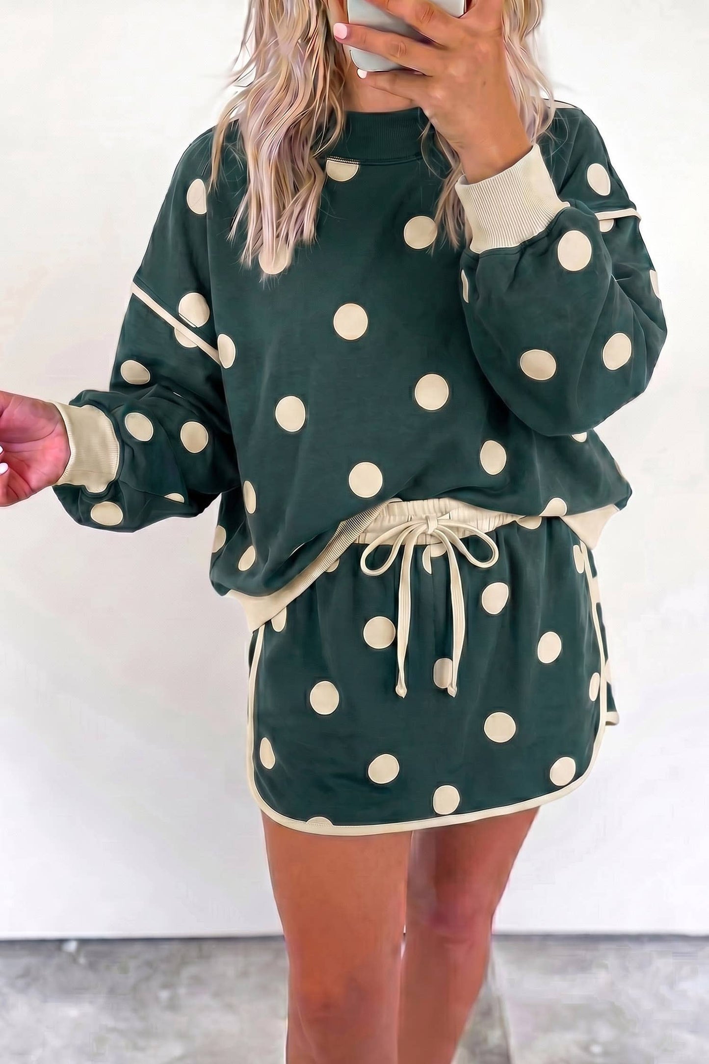 Polka Dot Long Sleeve Top and Skirt Lounge Set