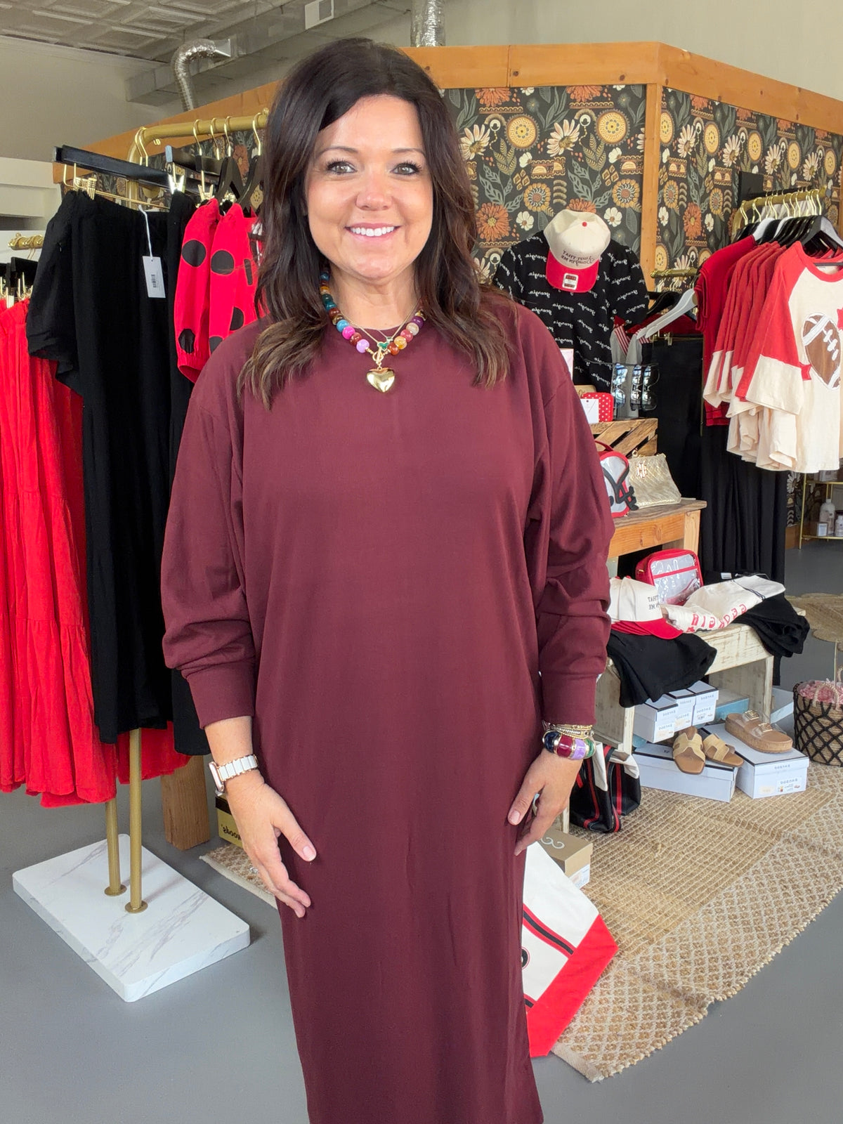 Relaxed Oversized Dress for Effortless Comfort: BURGUNDY