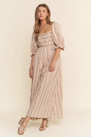 Stripe Floral Pattern Jumpsuit