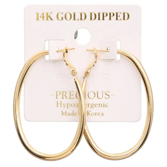 14K GOLD DIPPED OVAL SHAPE HOOP EARRING