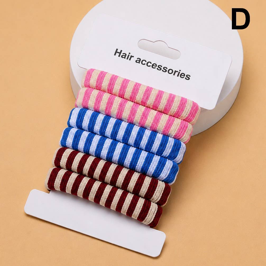Striped Terry Hair Ties 6-Pc Set |D